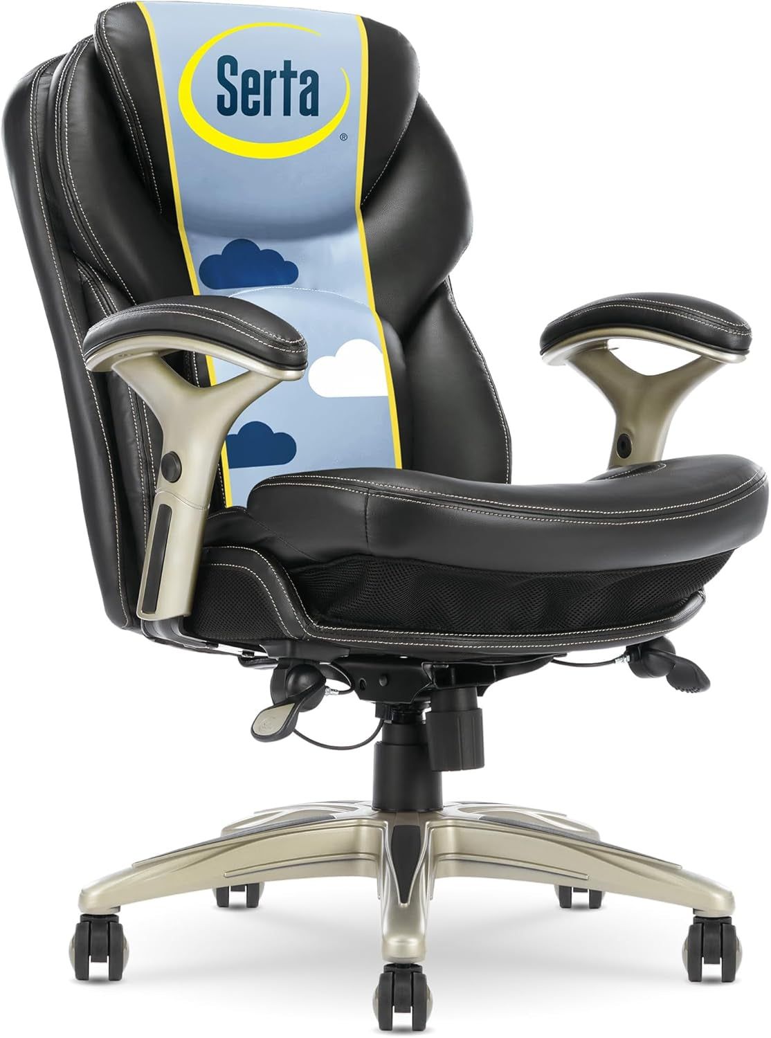 Claremont Ergonomic Executive Office Chair with Back in Motion Technology, Adjustable Mid Back Desk Chair with Lumbar Support, Bonded Leather, Black