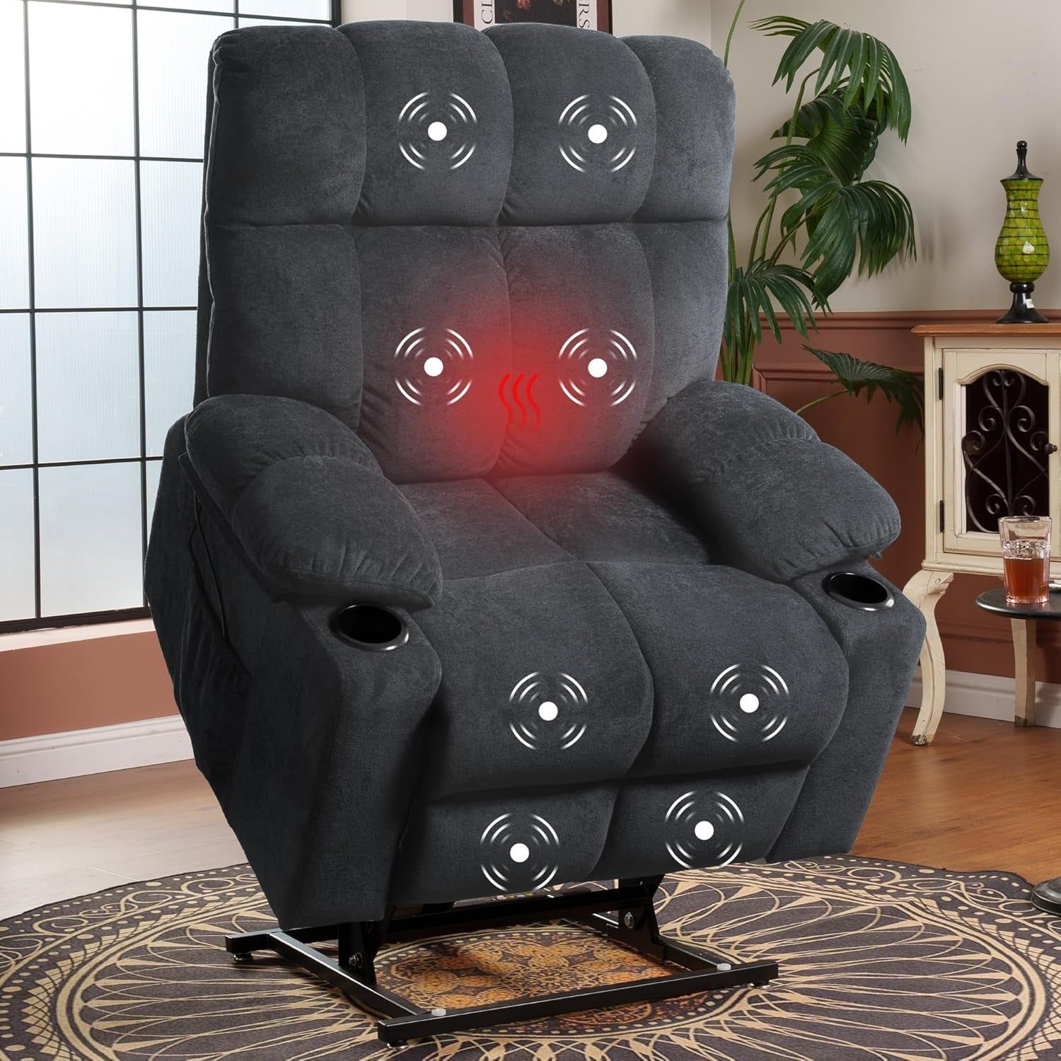 XL5 Dual OKIN Motor Power Lift Recliner Chair for Elderly, Electric Lay Flat Recliner W/Massage, Lumbar Heat, USB Port, Side Pockets, Recliner Sofa for Living Room Bedroom, Grey