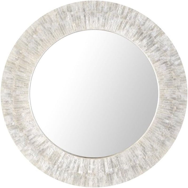 1040142, Pearlescent White round Capiz Seashell Sunray Wall Mirror