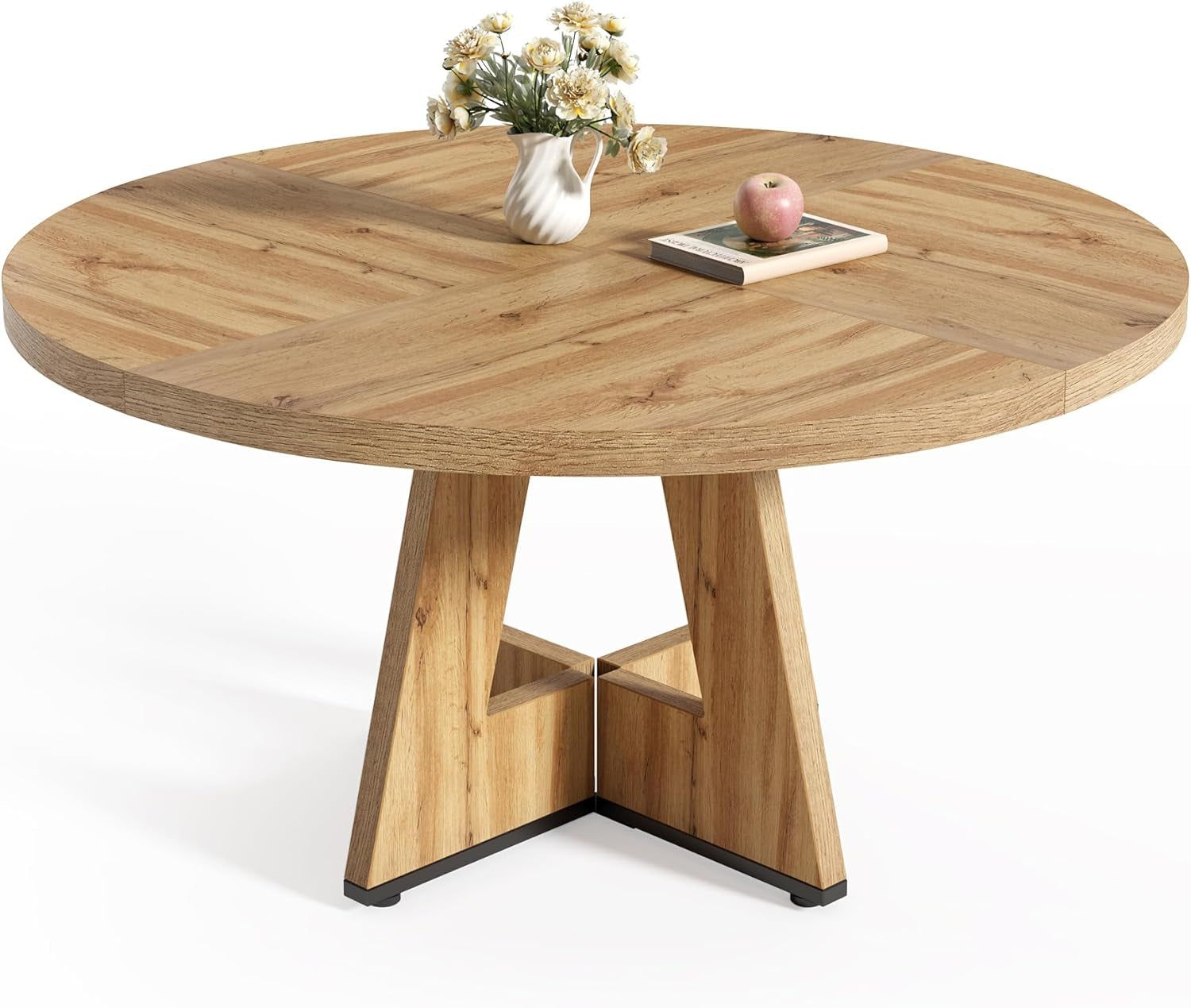 round Dining Table for 4-6 People, 47 Inches Dining Room Table with Wooden Pedestal Base, Modern Dinner Table, Circle Kitchen Table for Dining Room, Kitchen, Living Room(Table Only)