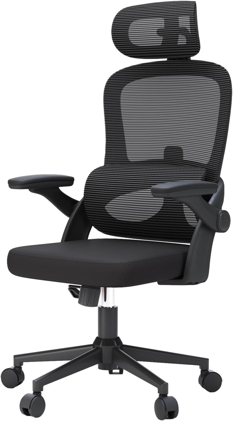 M102C Ergonomic Mesh Office Chair, High Back Desk Chair with 3D Armrests, Up&amp;Down Lumbar Support, Swivel Computer Task Chair with Adjustable 2D Headrest, Tilt Function Black