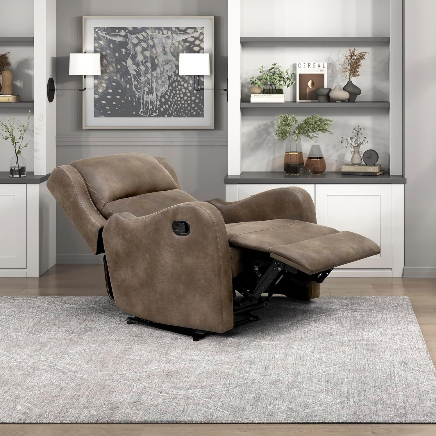 Recliner Chair Living Room Reclining Sofa Chair, Home Theater Seating Modern Recliner, Manual Recliner Sofa Chair for Living Room/Office/Apartment, Wall Hugger Recliner, Brown