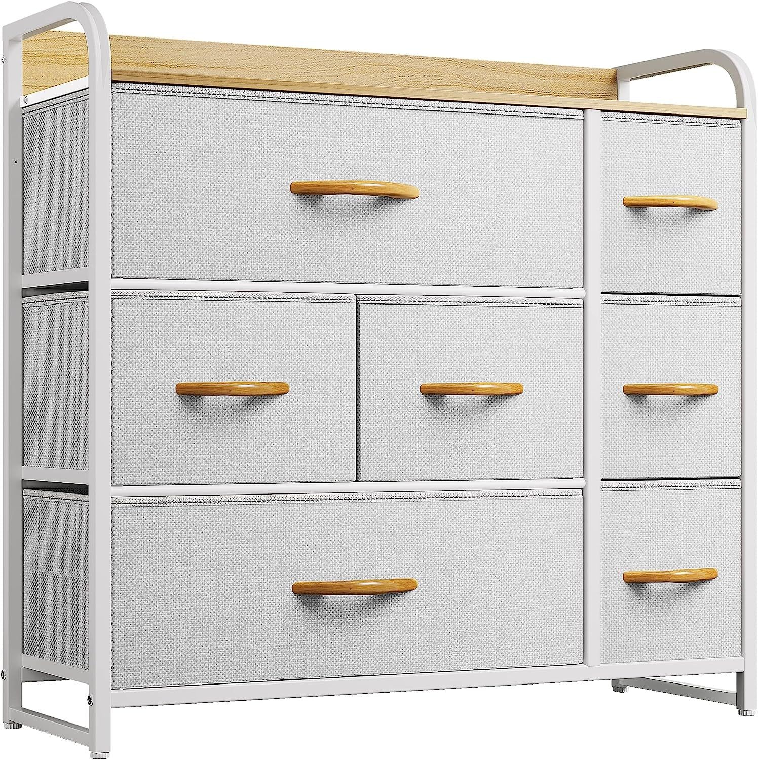 Dresser with 7 Drawers - Fabric Storage Tower, Organizer Unit for Bedroom, Living Room, Hallway, Closets - Sturdy Steel Frame, Wooden Top &amp; Easy Pull Fabric Bins