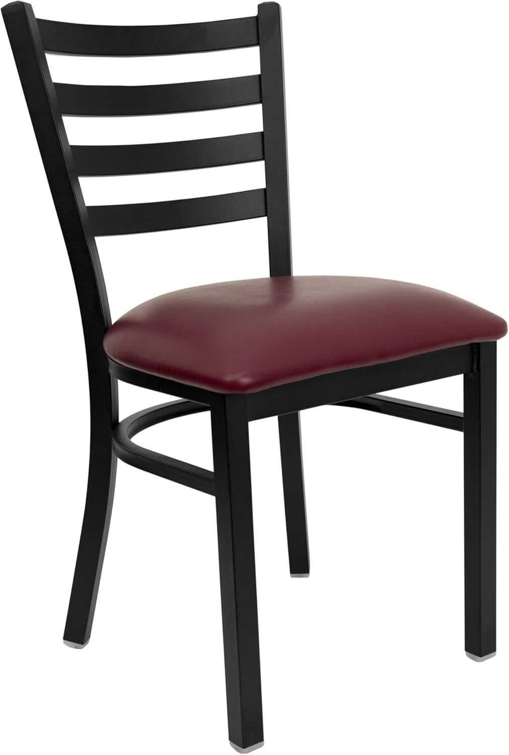 HERCULES Series Black Ladder Back Metal Restaurant Chair - Burgundy Vinyl Seat
