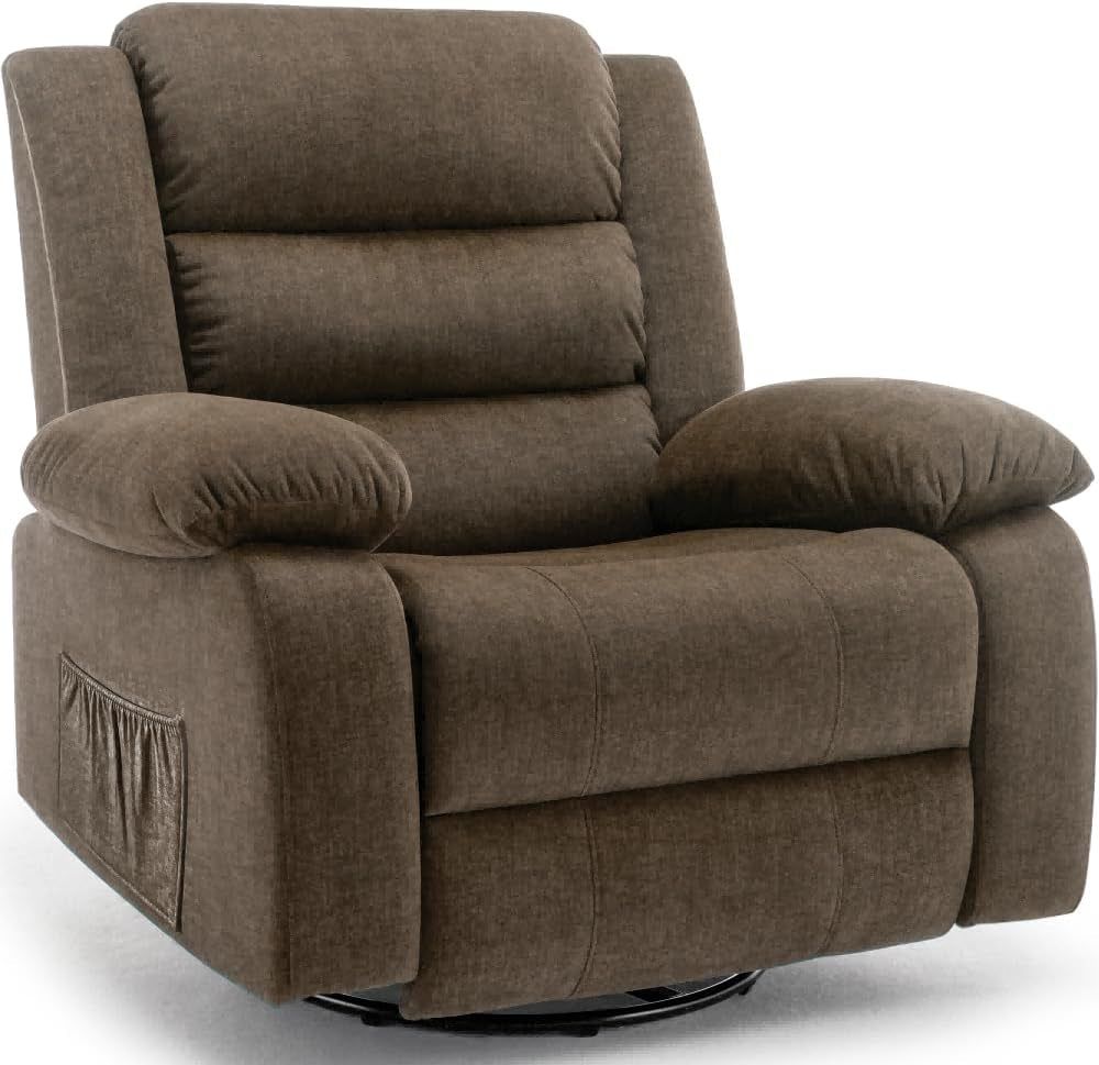 Recliner Chair, Wide Rocker Chair, Rocking Chair with Massage and Heat,360°Swivel Nursery Rocking Chairs, Oversized Recliner for Adults, Cashmere Reclining Sofa for Living Room, Brown