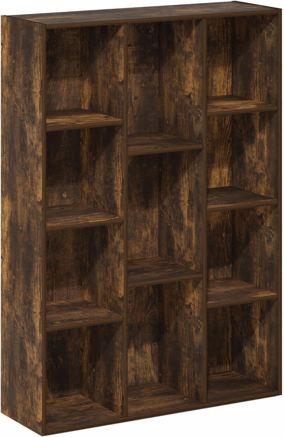 Luder 11-Cube Reversible Open Shelf Bookcase, Amber Pine