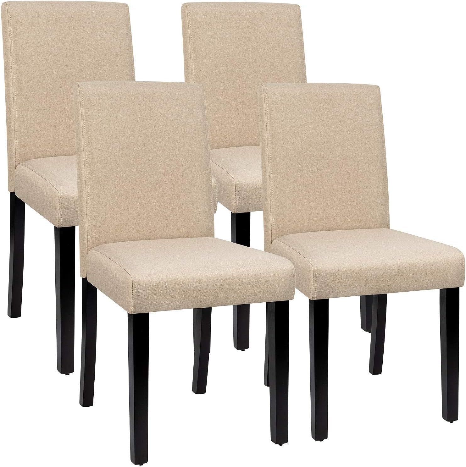 Dining Chairs Urban Style Fabric Parson Chairs Kitchen Living Room Armless Side Chair with Solid Wood Legs Set of 4 (Beige)