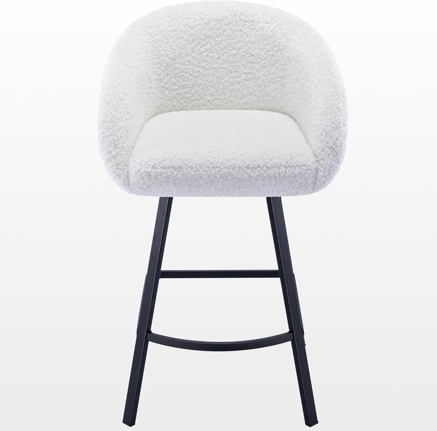 26&#39;&#39; Swivel Counter Stools, Modern Bar Stools for Kitchen Counter, White Sherpa Kitchen Counter Stools, Upholstered Barstools with Backs, Counter Height Stool Chairs with Metal Legs