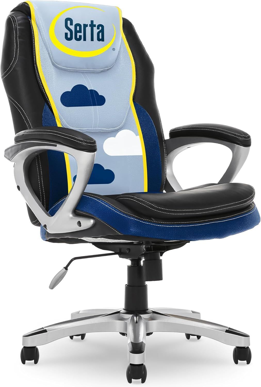 Executive Office Padded Arms, Adjustable Ergonomic Gaming Desk Chair with Lumbar Support, Faux Leather and Mesh, Black/Blue
