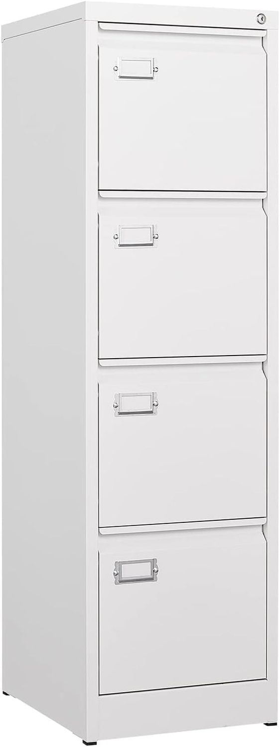 4-Drawer File Cabinet, 16.3&quot; Deep Vertical Filing Cabinet with Lock, Metal File Cabinet for Home Office, Anti-Tip 4 Storage Drawers for Letter/Legal/A4/F4 Size (Assemble Required, White)