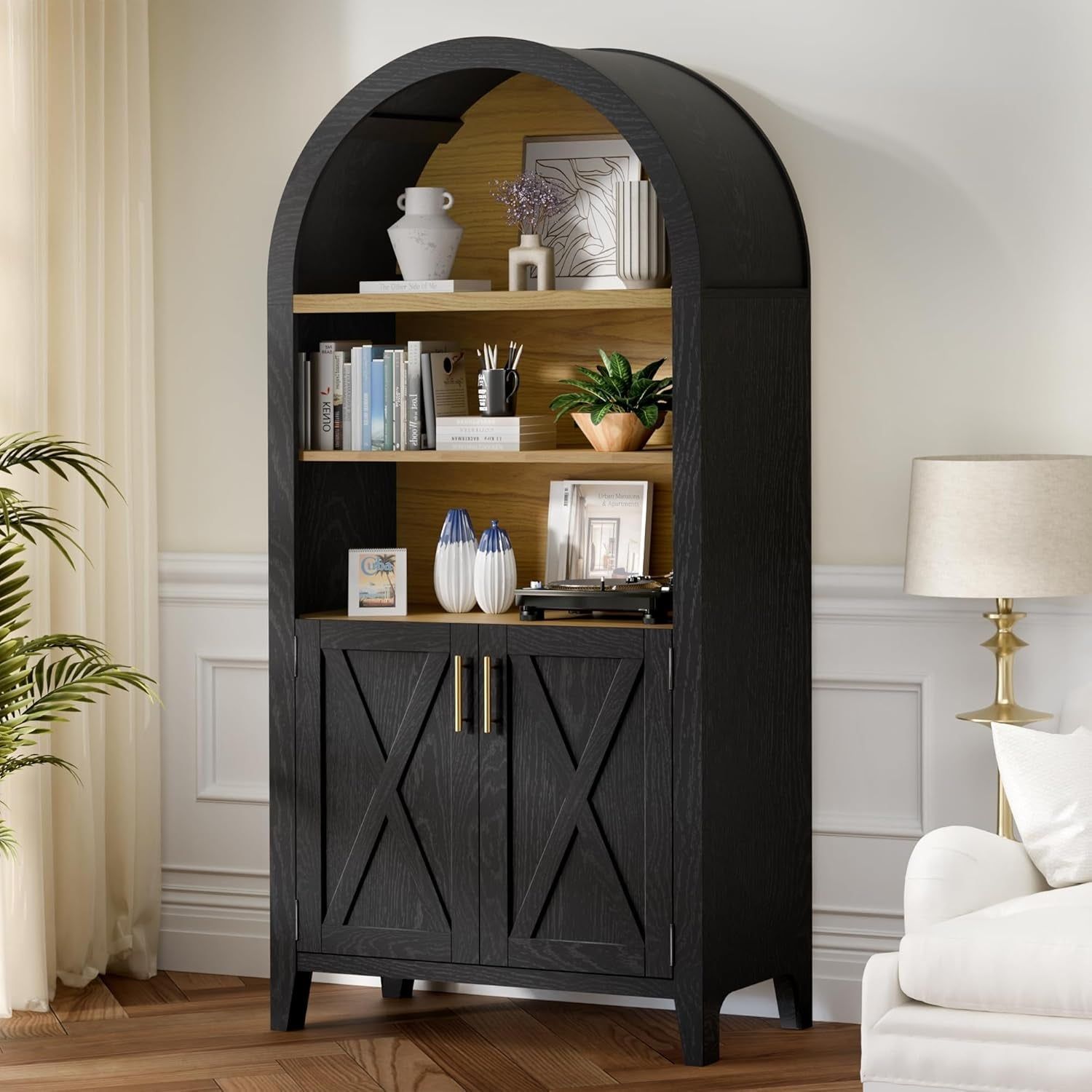 Arched 5-Tier Storage Cabinet Beech Door Buffet Farmhouse