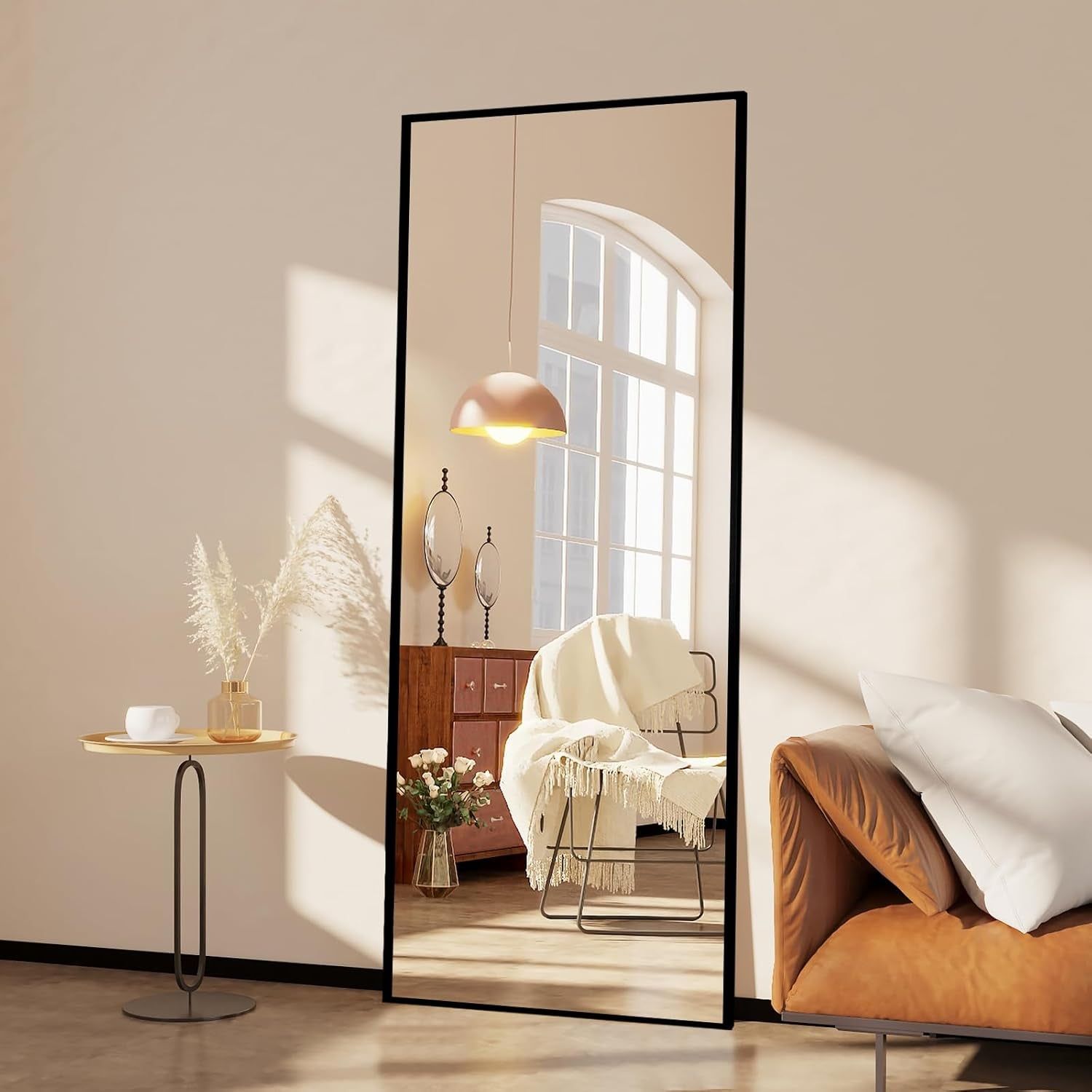Full Length Mirror with Stand - Large Floor Mirror for Wall-Mounted or Freestanding Use - Aluminum Alloy Frame Dressing Mirror for Home, Adjustable Tilt Design (Black-Rec, 65&quot; L X 24&quot; W)