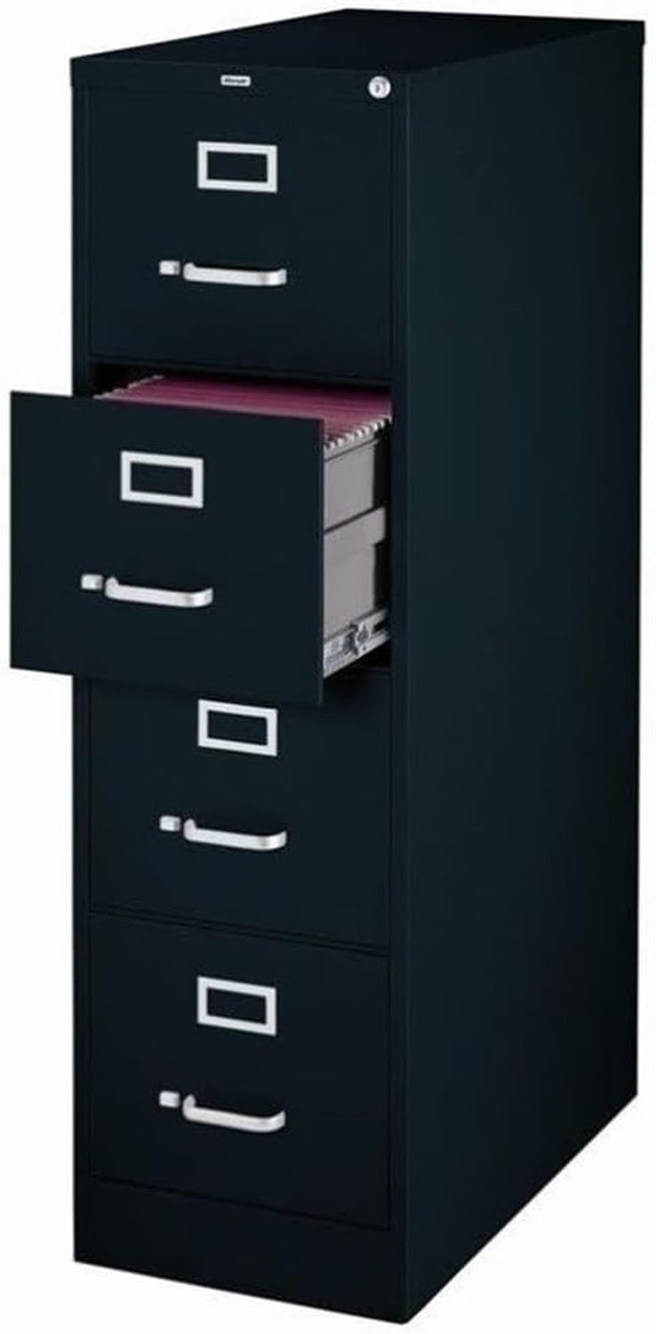 Hirsh 25&quot; Deep Fully Assembled 4 Drawer Letter Width Metal Vertical File Cabinet, Commercial Grade, Black
