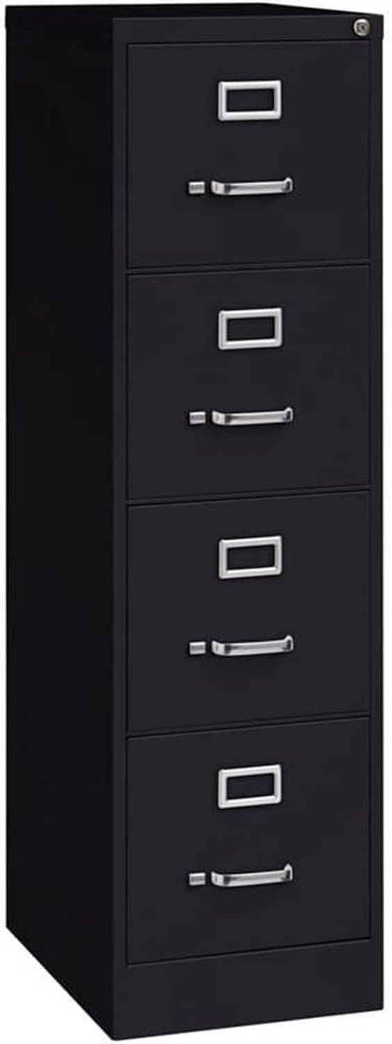 4 Drawer Metal Vertical File Cabinet with Lock, 22&quot; Deep, Letter Size, Home/Office, Preassembled, Commercial Grade, Black Finish