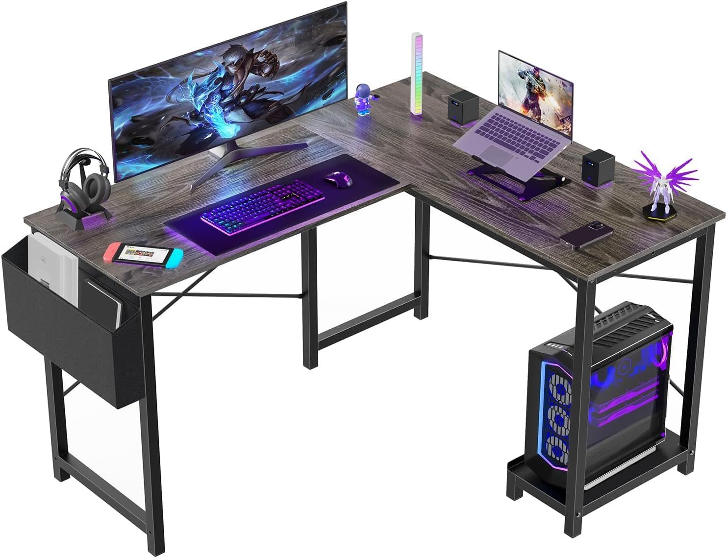 Grey 50 Inch L Shaped Gaming Desk