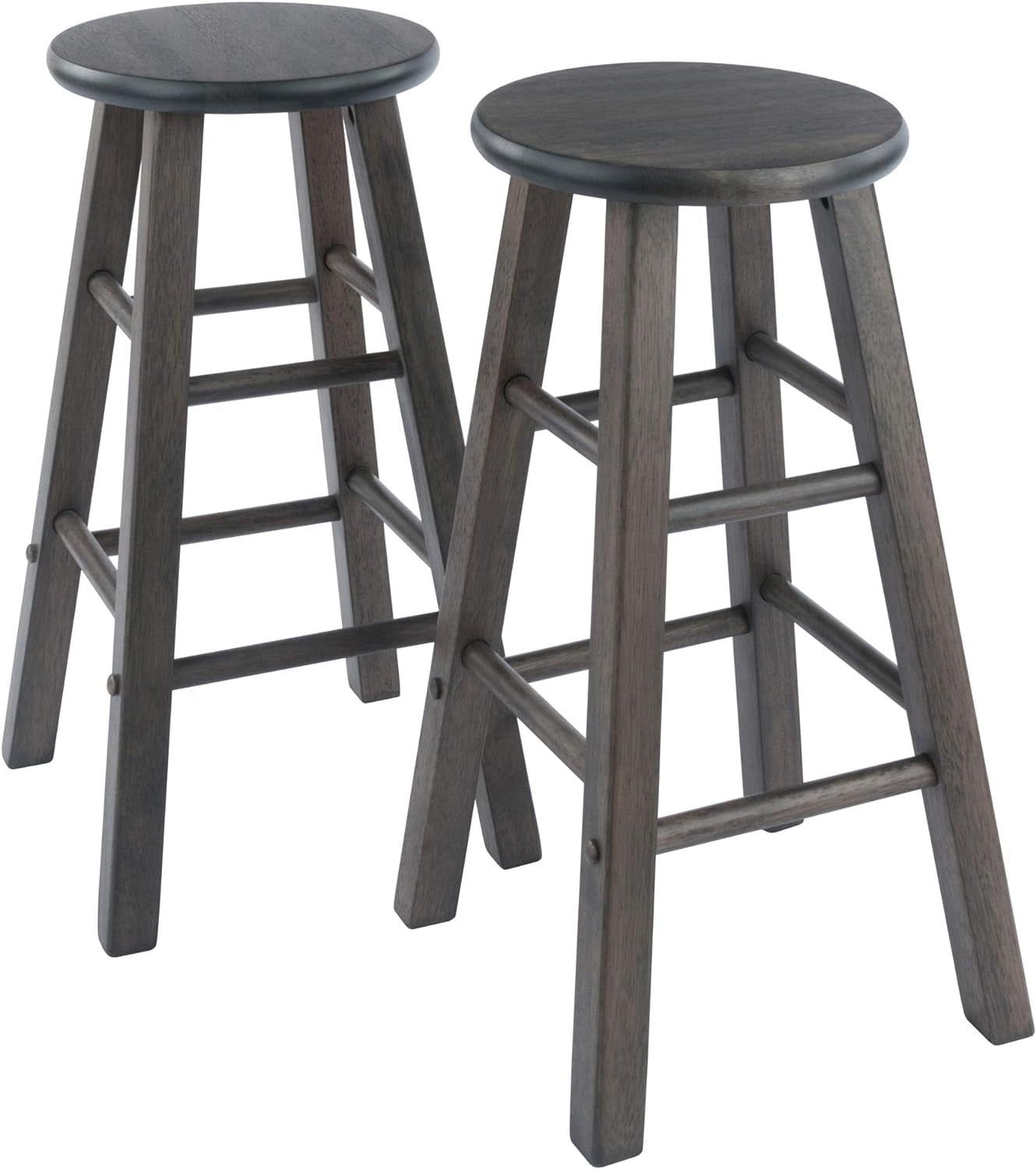 Element 2-Piece 24In Counter Stool Set, Oyster Gray Finish, Solid Wood, Modern Design