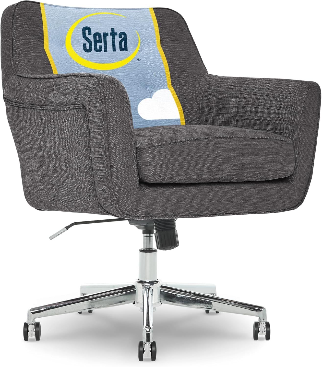 Ashland Home Office Desk Chair with Button Tufted Mid-Back, Memory Foam Cushion and Padded Arms, Mid Century Modern Vanity Armchair with Wheels for Bedroom, Chrome Metal Base, Dark Gray