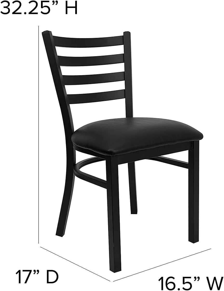 Hercules Series Commercial Ladder Back Restaurant Chairs, Modern Lightweight Metal Dining Chairs with Padded Seats, Set of 2, Black