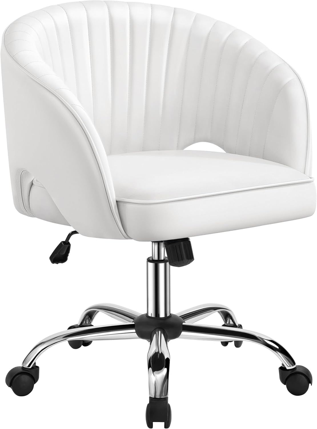 Home Office Chair, Faux Leather Desk Chair, Modern Swivel Chair with Tufted Barrel Back, Rolling Wheels for Office,Study, Vanity, Bedroom White