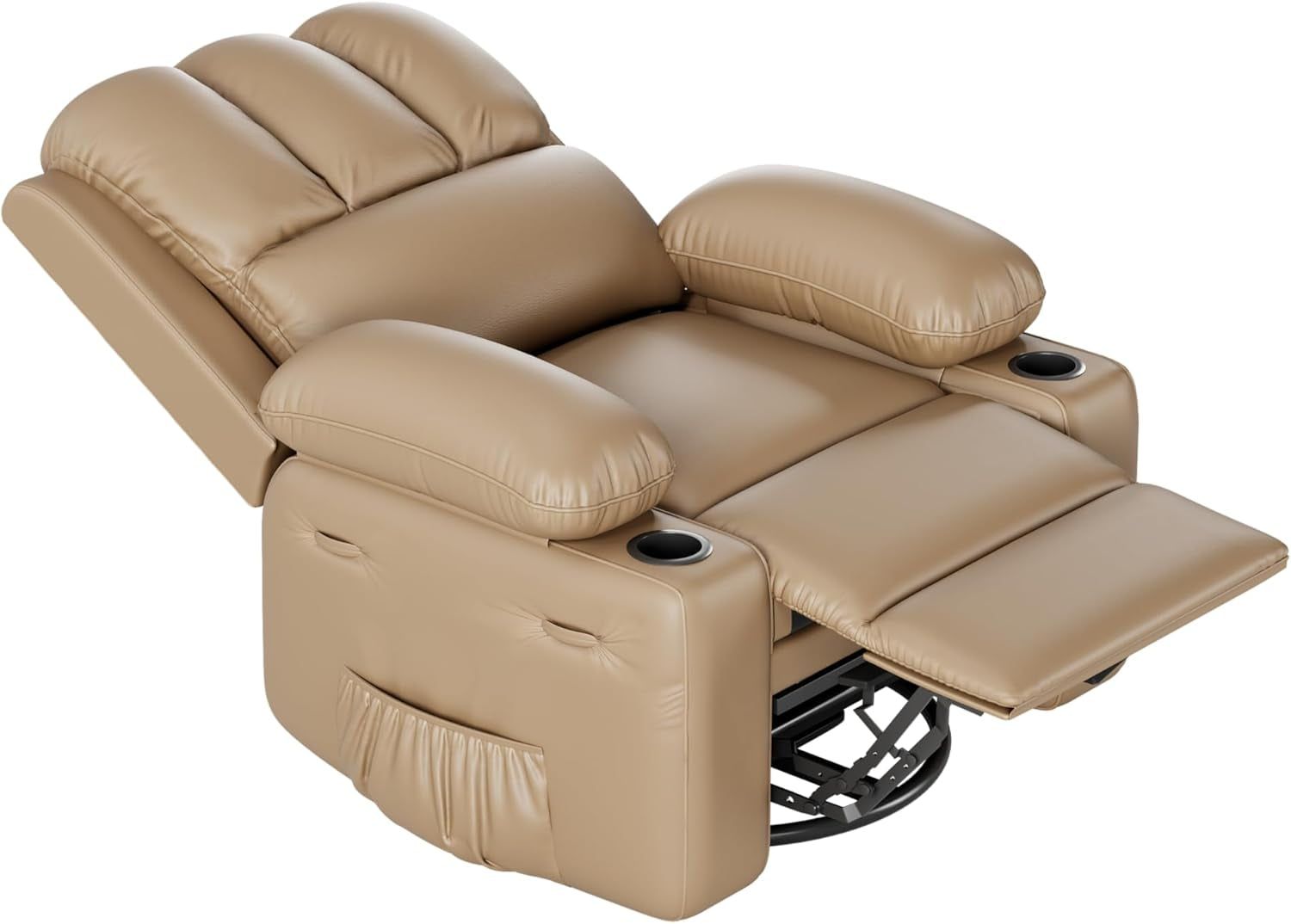 Leather Recliner Chair, Manual Recliner W/Comfortable Arms and Cup Holders for Living Room CF8011 - Khaki, Medium