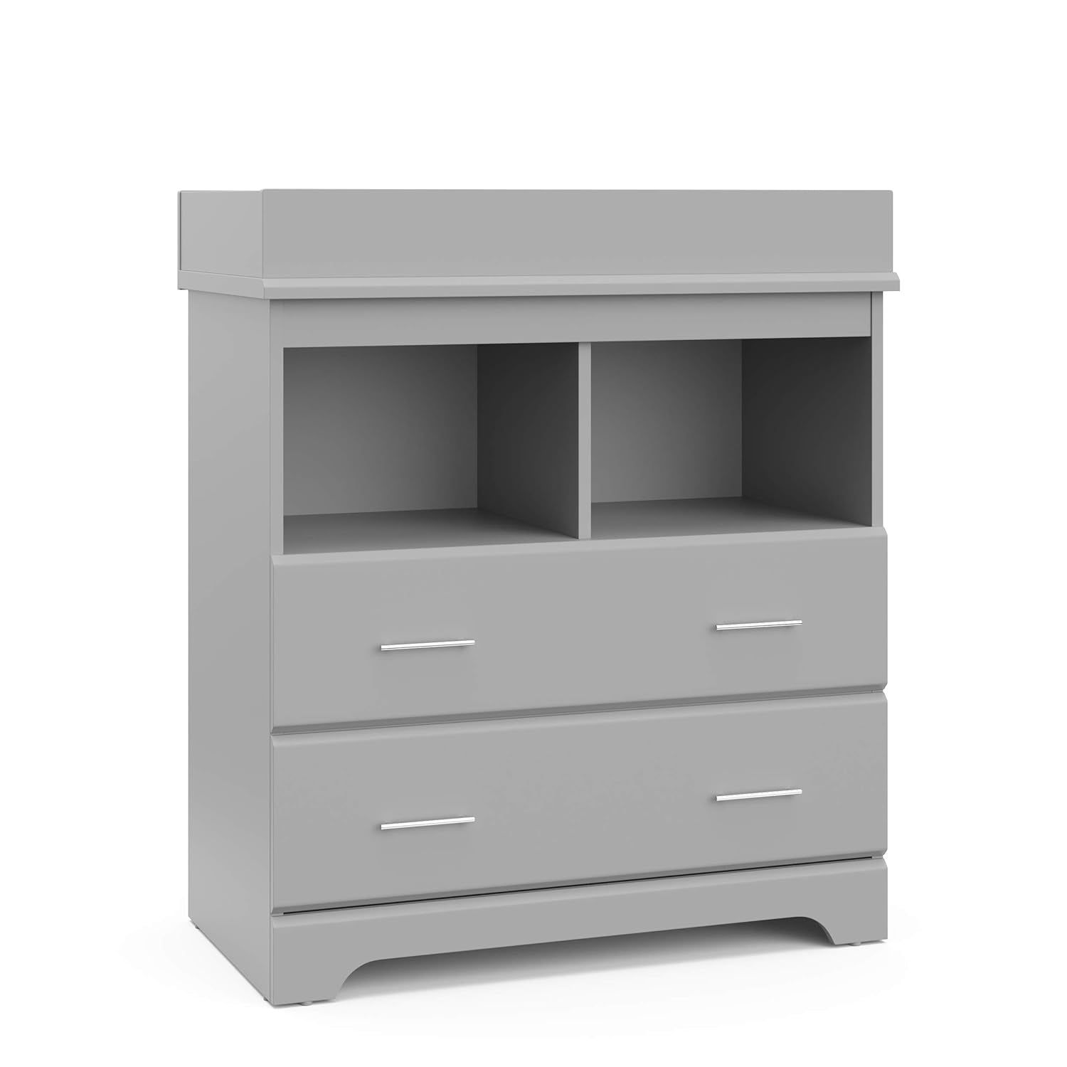 Brookside 2 Drawer Changing Table Dresser (Pebble Gray) – GREENGUARD Gold Certified, Easy-To-Match Chest of Drawers and Cubbies for Nursery and Kids Bedroom, Includes Changing Table Topper