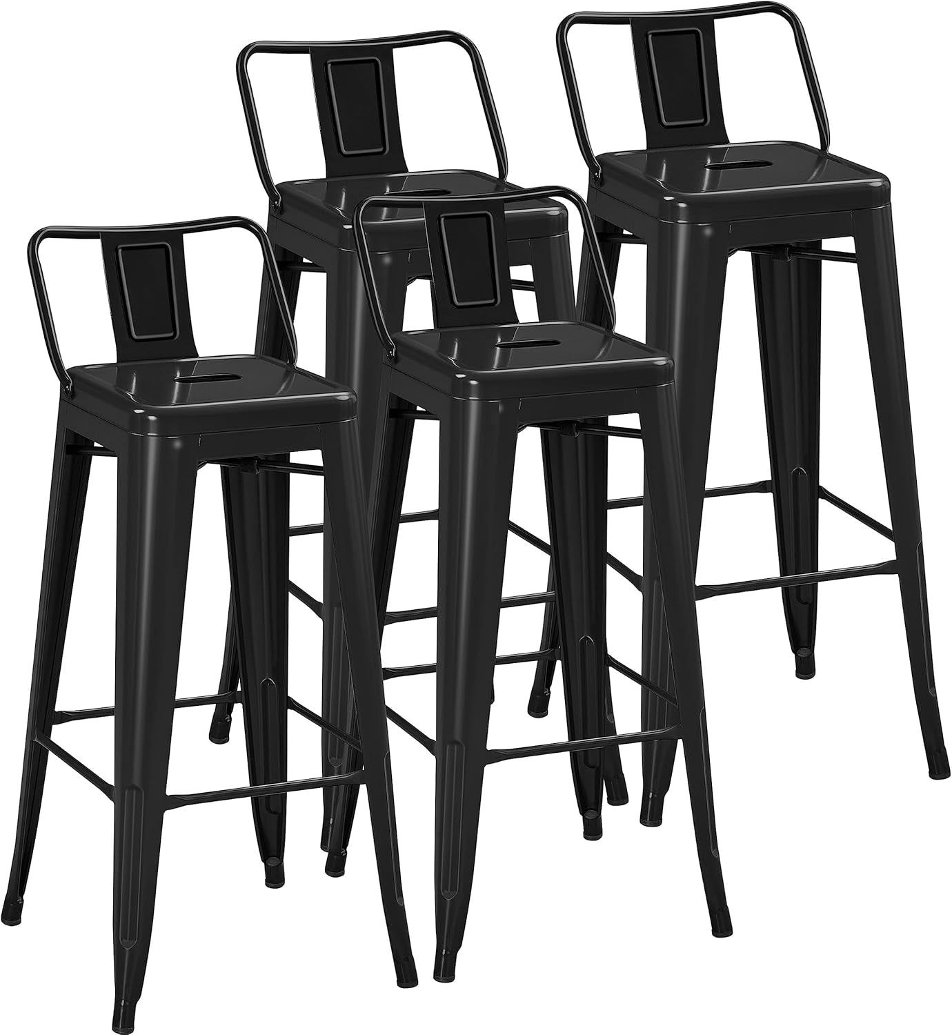 30 Inch Metal Bar Stools Set of 4 Bar Height Barstools Kitchen Chair Industrial Bar Stools with Low Back for Indoor Outdoor Use Matte Black