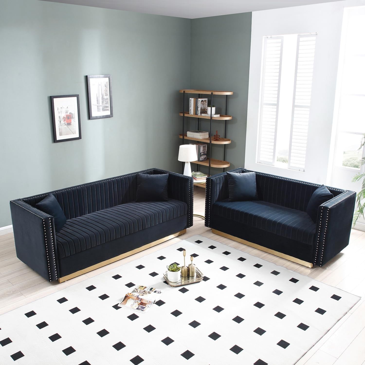 Luxury Velvet L-Shaped Sofa Set Gold Legs