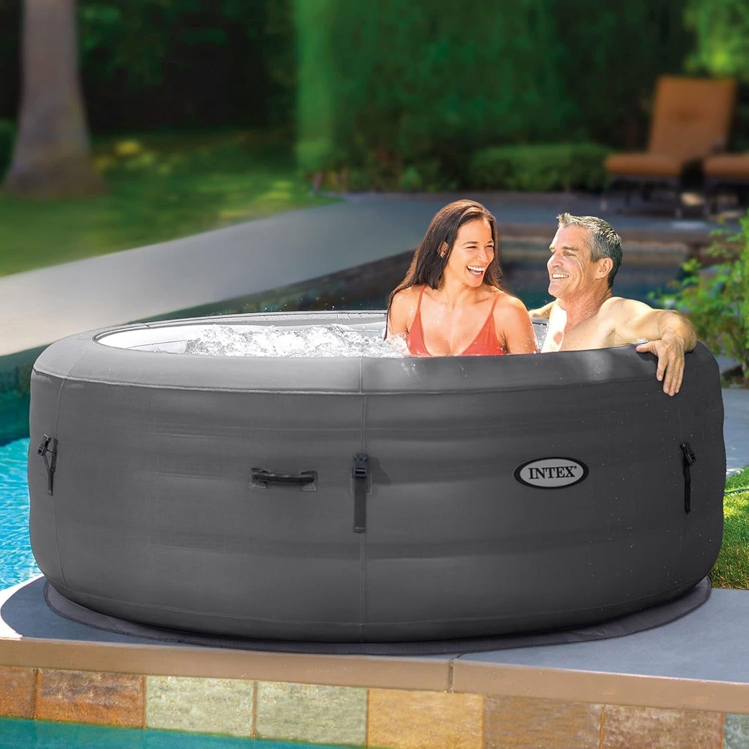 Gray 4 Person Inflatable Heated Hot Tub