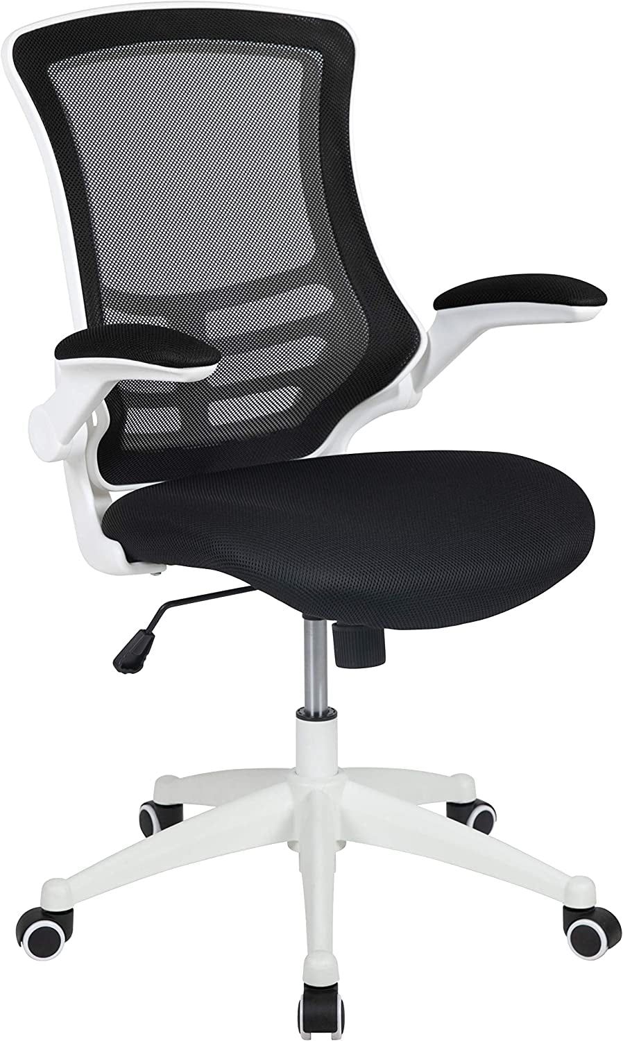Kelista Office Chair, Ergonomic, Mid-Back, White Frame, Black Mesh with Swivel