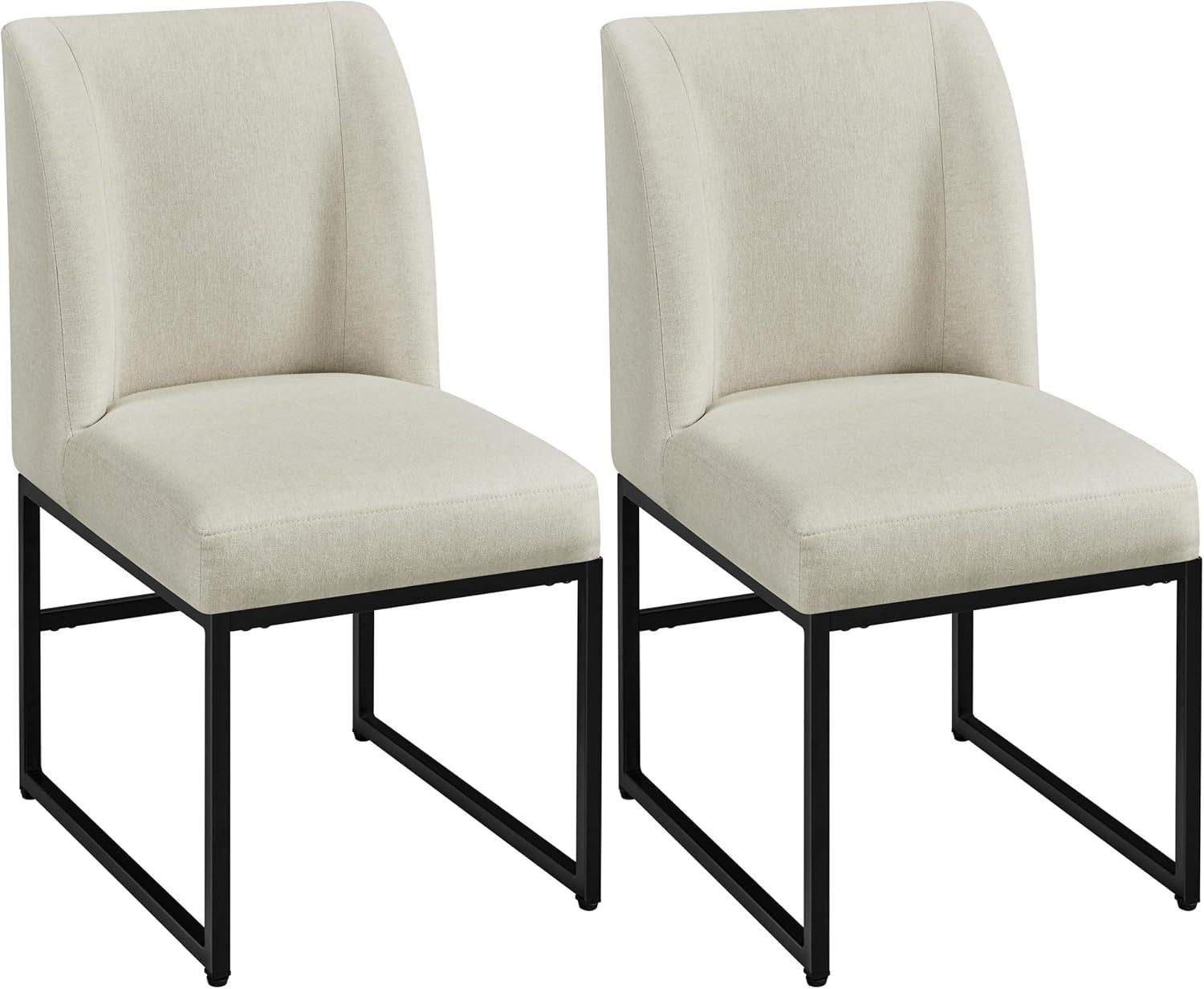 Upholstered Dining Chairs Modern Dining Room Chairs Stylish Kitchen Chairs with Mid Back Padded Seat Metal Legs for Dining Room, Living Room, Bedroom, Kitchen, Beige, Set of 2
