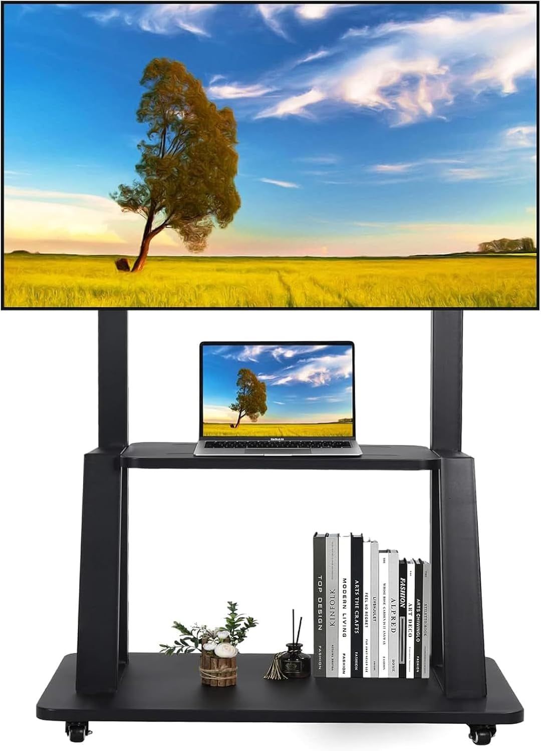 Rolling TV Stand with Wheels for 32-75 Inch Heavy-Duty Mobile TV Cart LCD LED OLED Flat Panel Screens Smartboard Holds up to 100Lbs Portable TV Stand on Wheels with Shelf Height Ajustable
