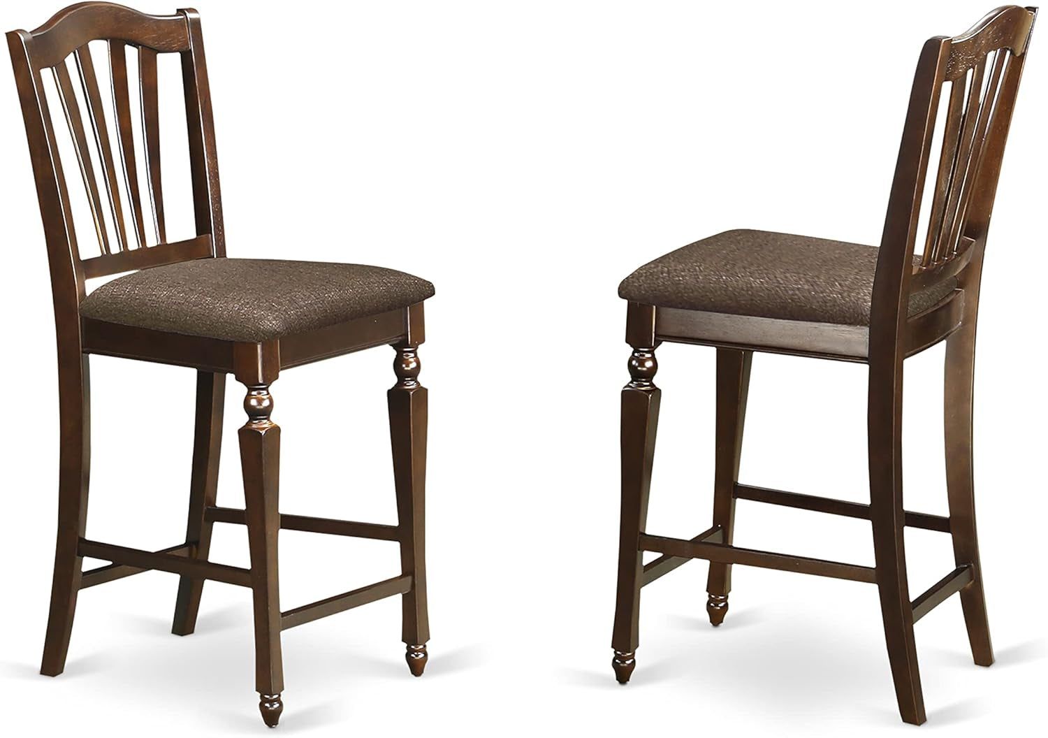 CHS-MAH-C Chelsea Counter Height Stools - Linen Fabric Upholstered Wood Dining Chairs, Set of 2, Mahogany