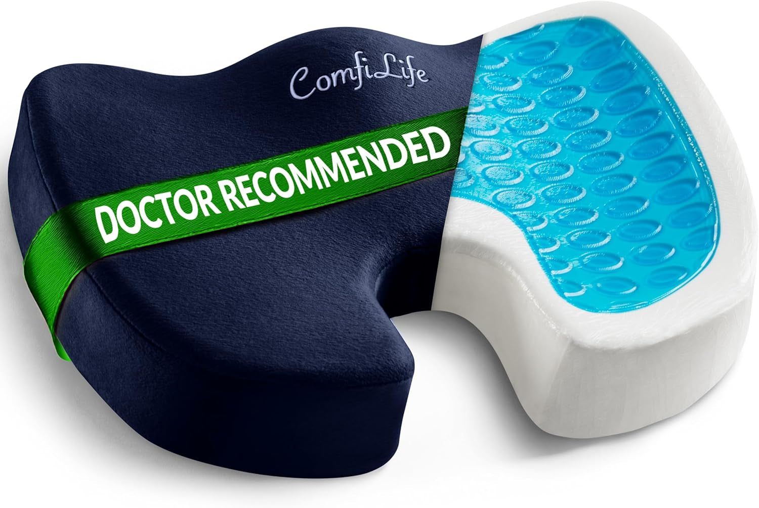 Gel Enhanced Seat Cushion – Office Chair Cushion – Non-Slip Gel &amp; Memory Foam Coccyx Cushion for Tailbone Pain - Desk Chair Car Seat Cushion Driving - Sciatica &amp; Back Pain Relief (Navy)