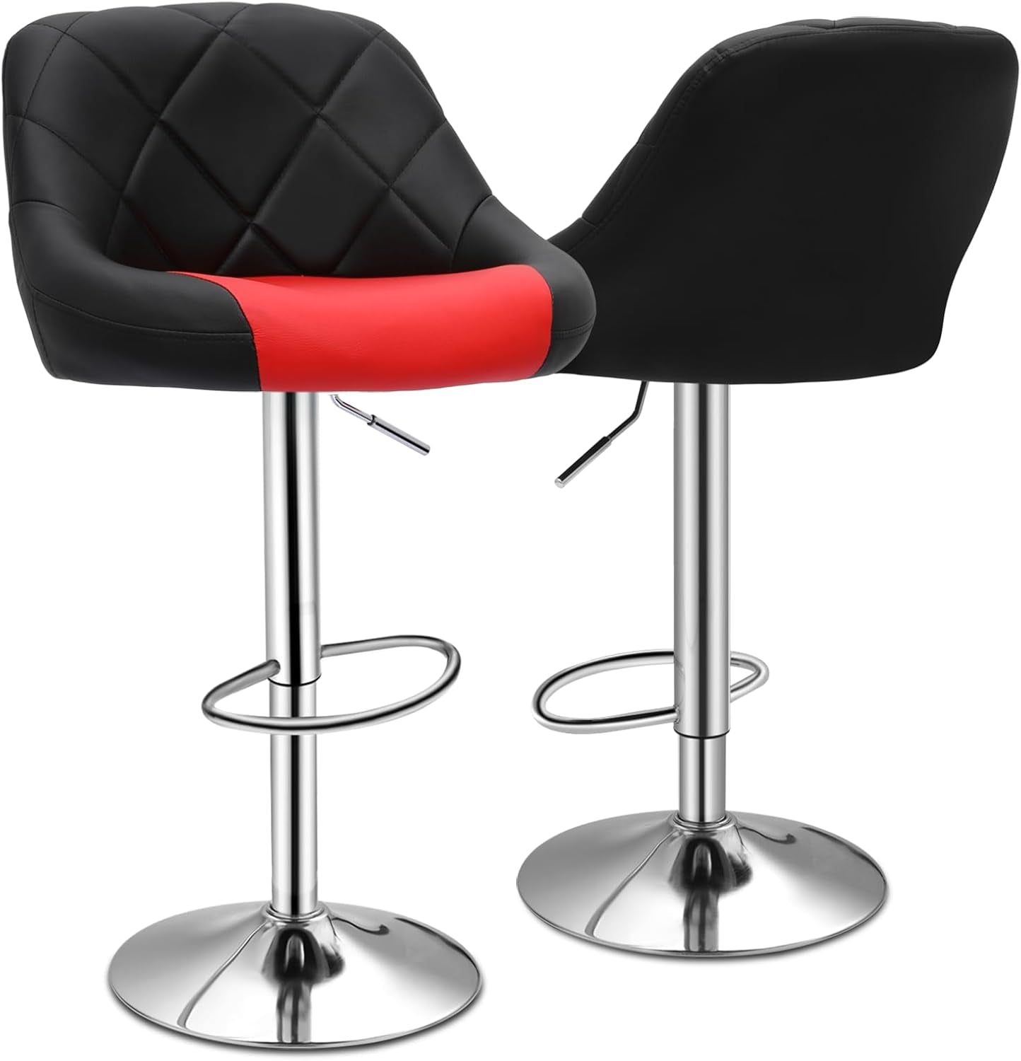 Bar Stools Set of 2, Adjustable Counter Height Swivel Barstools Modern Dining Chair Bar Pub High Stool with Back for Kitchen Island, Black/Red