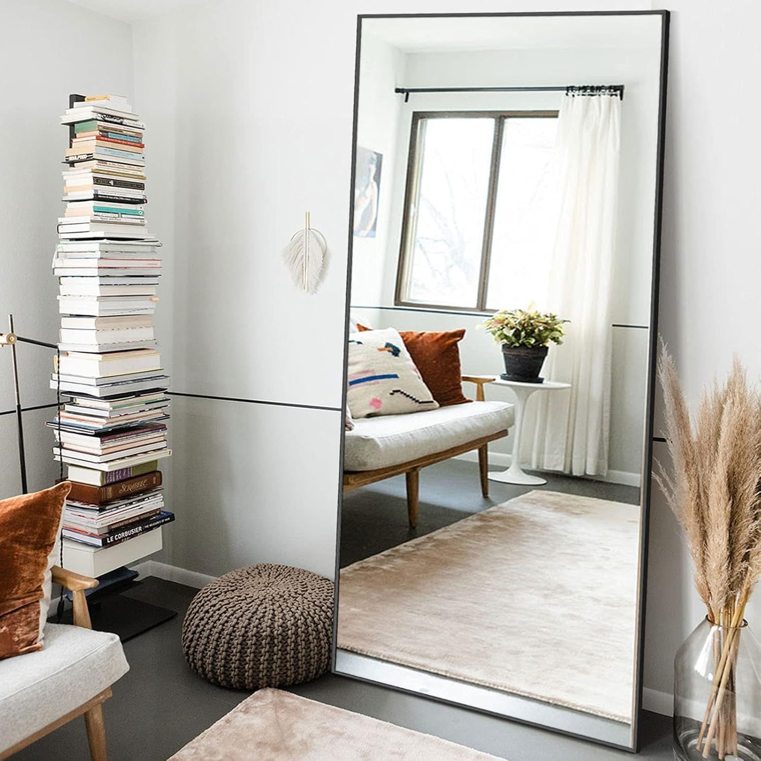 71&quot;X32&quot; Large Full Length Mirror Aluminum Alloy Frame Floor Mirror Wall-Mounted Mirror for Living Room, Bedroom, Hanging or Leaning against Wall, Black (No Stand)