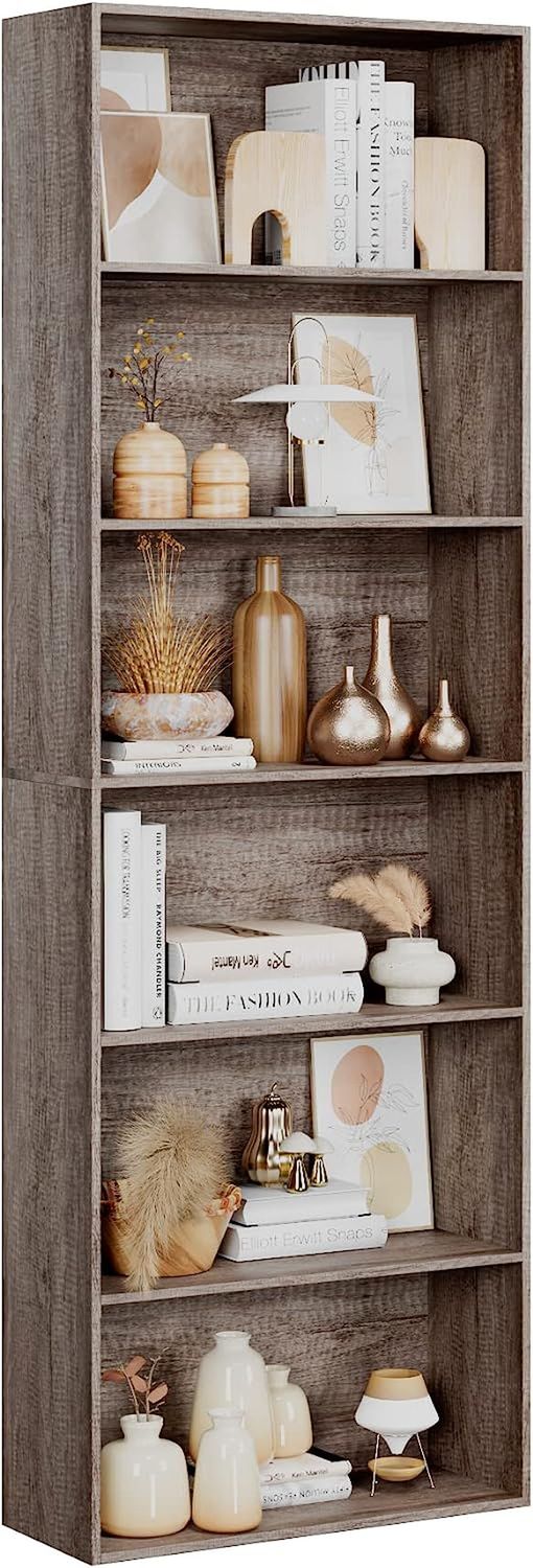 6-Tier Open Bookcase and Bookshelf, Freestanding Display Storage Shelves Tall Bookcase for Bedroom, Living Room and Office, Oak