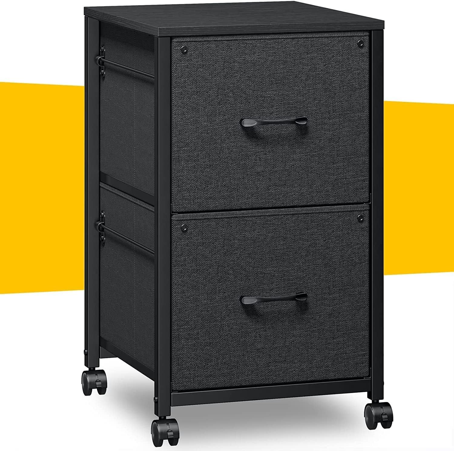 Filing Cabinets for Home Office 2 Drawer Fabric File Cabinet Small Rolling File Cabinet Printer Stand Lateral Filing Cabinet Fits A4 Letter Legal Size, Black