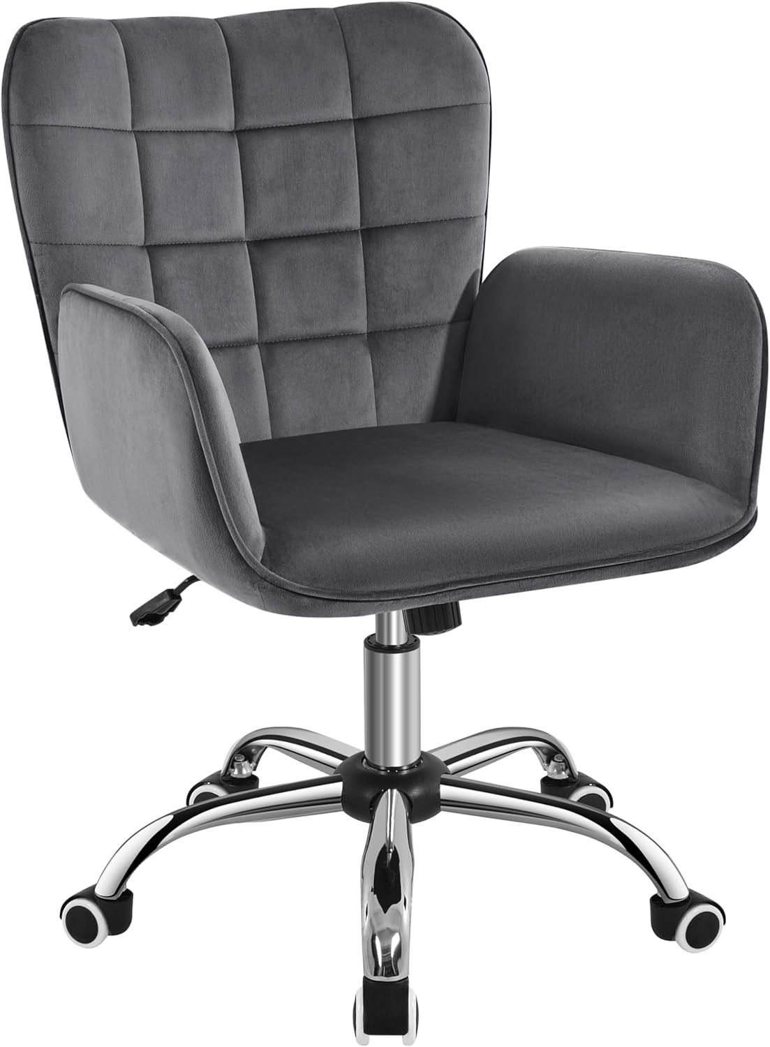 Velvet Home Office Chair Modern Vanity Chair Ergonomic Adjustable Makeup Chair with Padded Armrests Big Seat for Office, Bedroom, Dark Gray