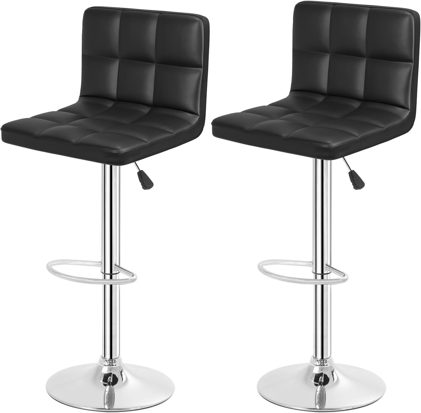 Bar Stools Set of 2, Adjustable Swivel Bar Stools, Counter Height Bar Stools with Back PU Leather Armless Hydraulic Kitchen Counter Bar Stool (Black)