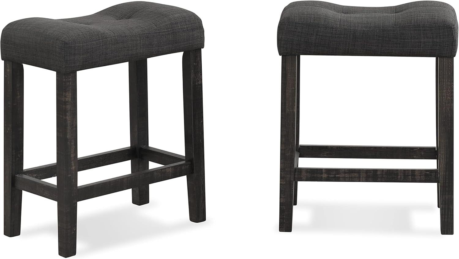 Sora Button Tufted Counter Height Saddle Stools, Set of 2, Gray