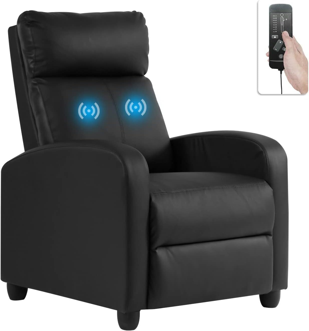 Lazy Recliner Massage Recliner Chair Living Room Sofa Reading Chair Home Theater Seating Modern Chair Easy Lounge PU Leather Padded Seat Backrest Black, 39.8 X 27 X 34 Inches (SS-AC207-B)