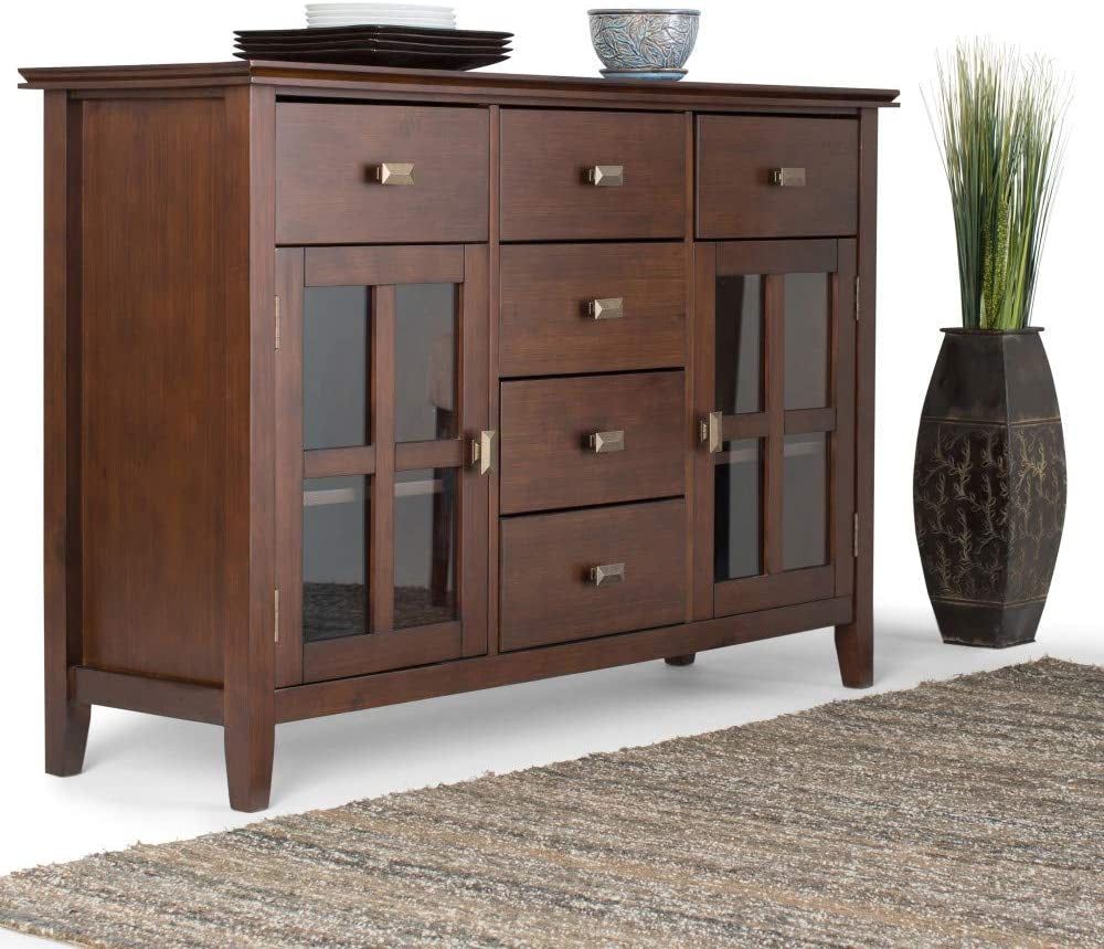 Contemporary Russet Brown Pine Wood Sideboard Buffet