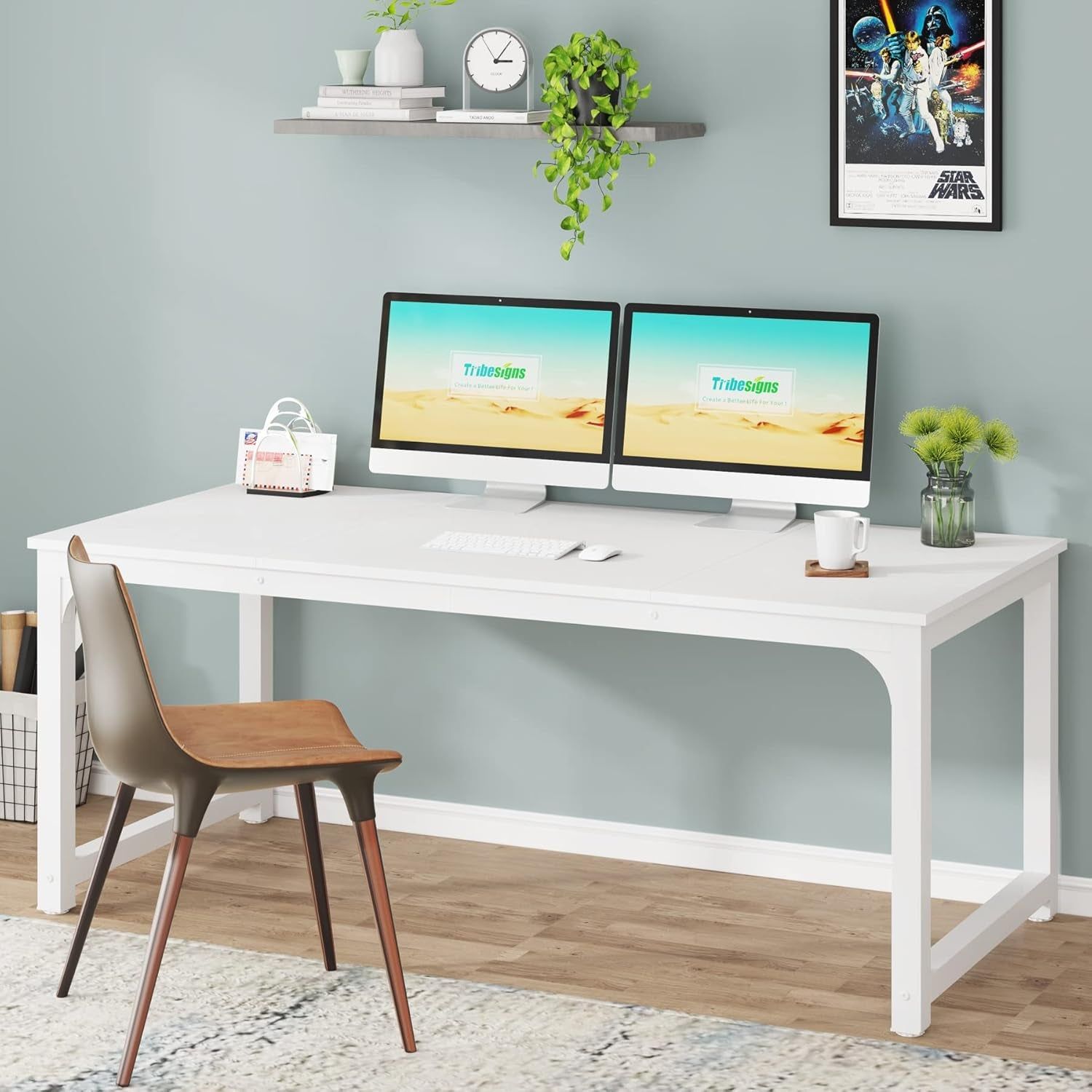 Large White Executive Office Desk 63 Inch