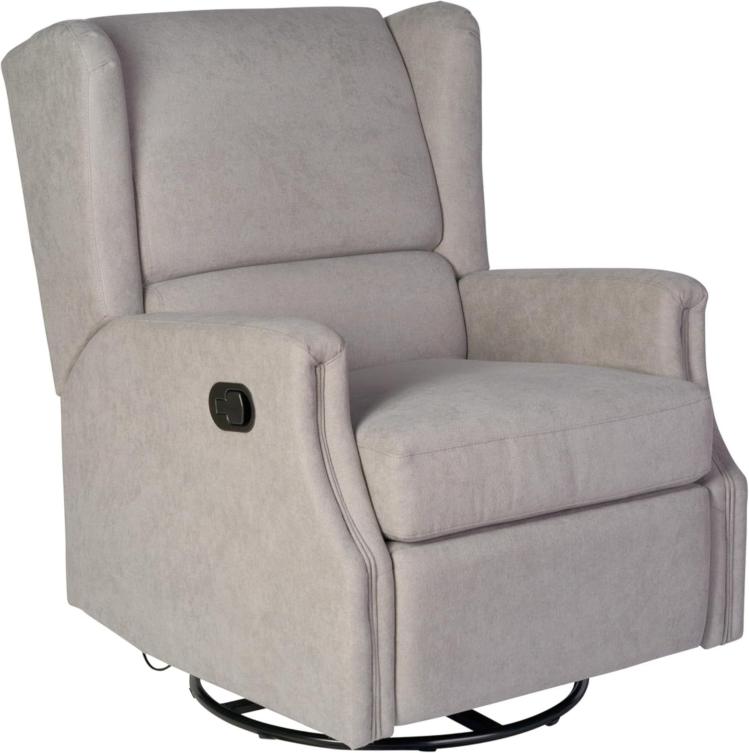 Omma Swivel Glider Rocking Recliner, Manual Wingback Recliner with 360 Degree Swivel, for Living Room, Bedroom, or Nursery, Upholstered, Light Gray