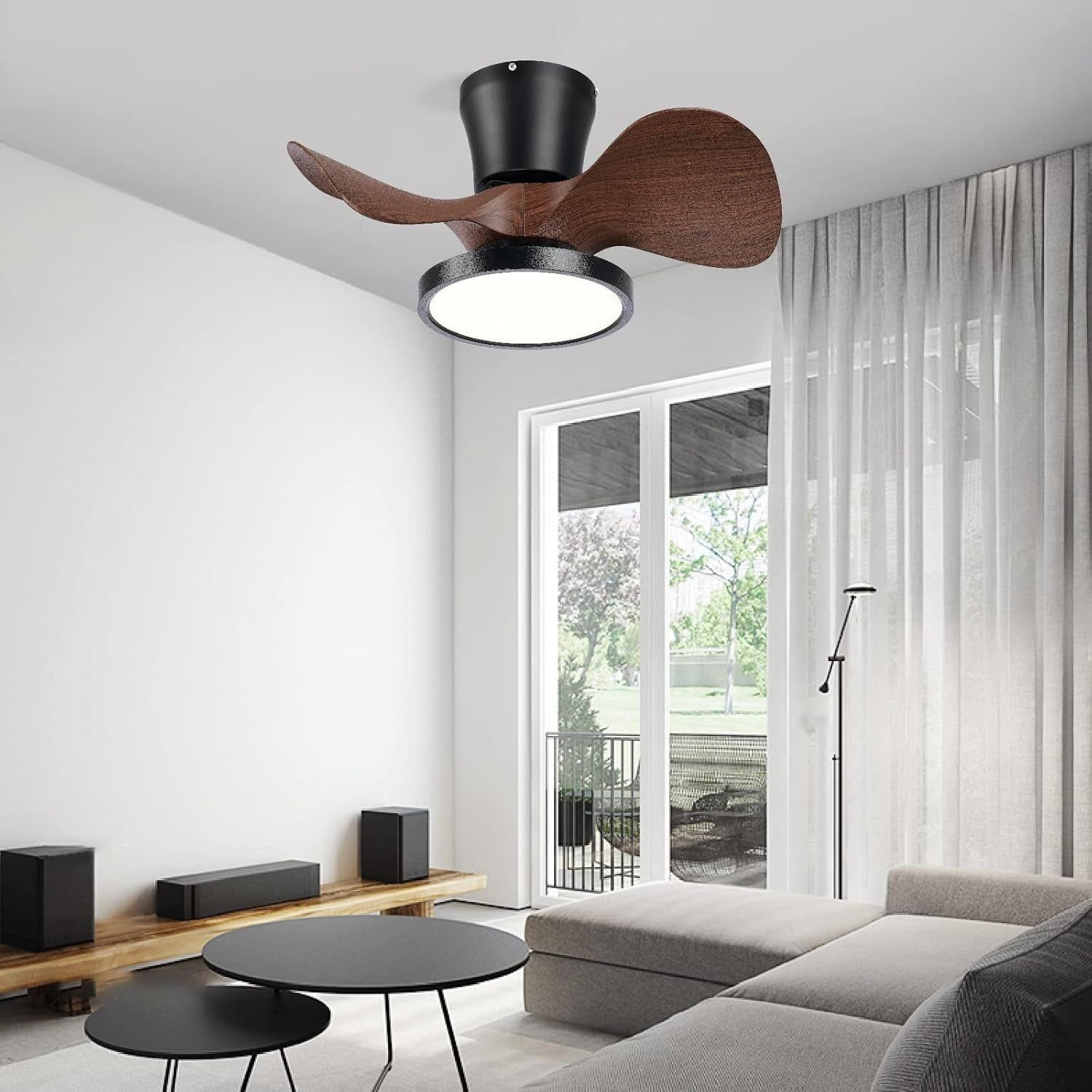 Quiet Ceiling Fan with LED Light 22 Inch Large Air Volume Remote Control for Kitchen Bedroom Dining Room Patio