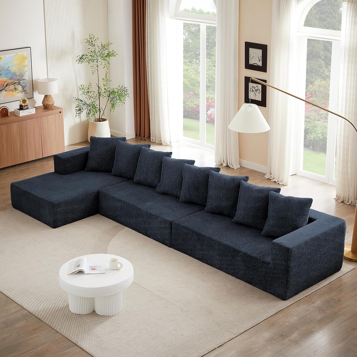 Modular Sectional Sofa 159&quot; U-Shaped, Black Chenille