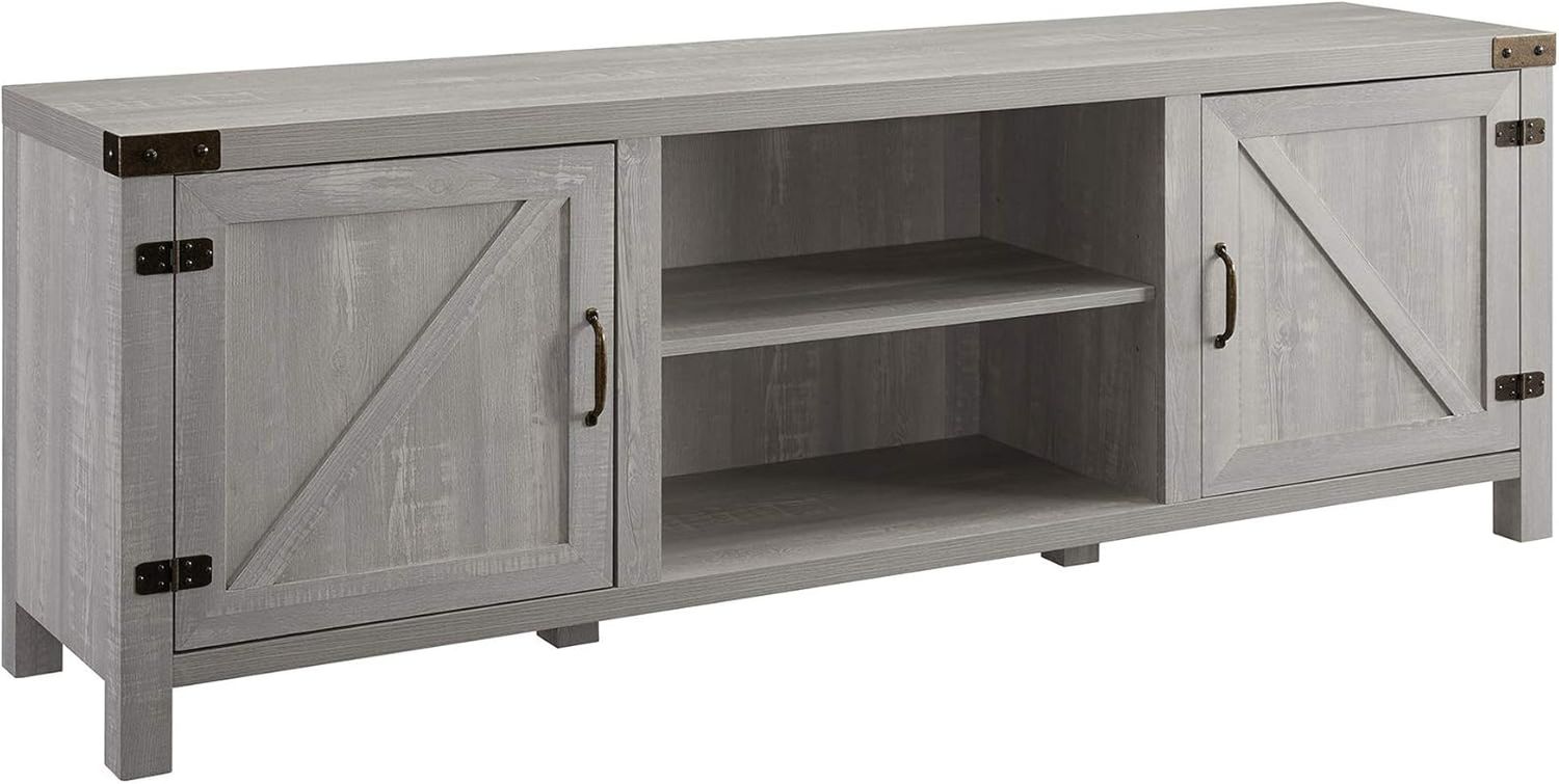 Georgetown Modern Farmhouse Double Barn Door TV Stand for Tvs up to 80 Inches, 70 Inch, Stone Grey