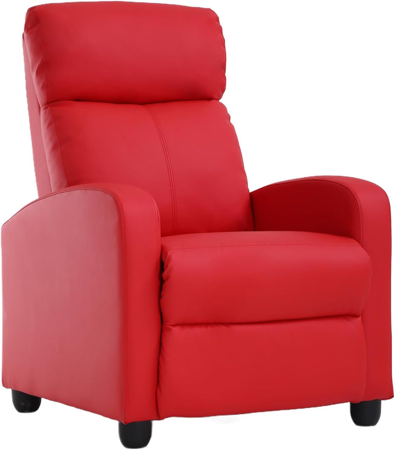 Recliner Chair Single Reclining Sofa Home Theater Seating with Lumbar Support and Padded Backrest for Living Room and Bedroom (Leather, Red)