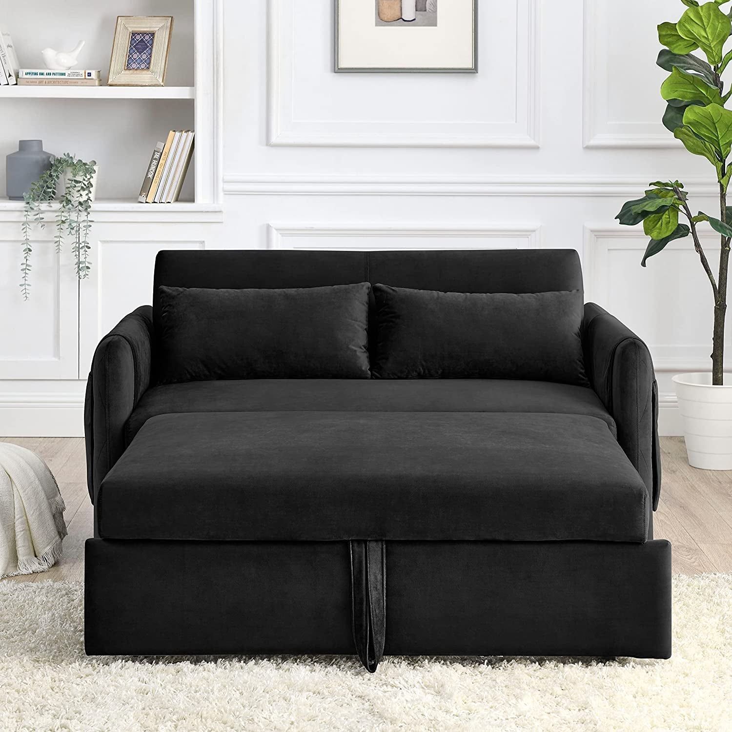 55″ Velvet Convertible Sofa Bed with Adjustable Backrest
