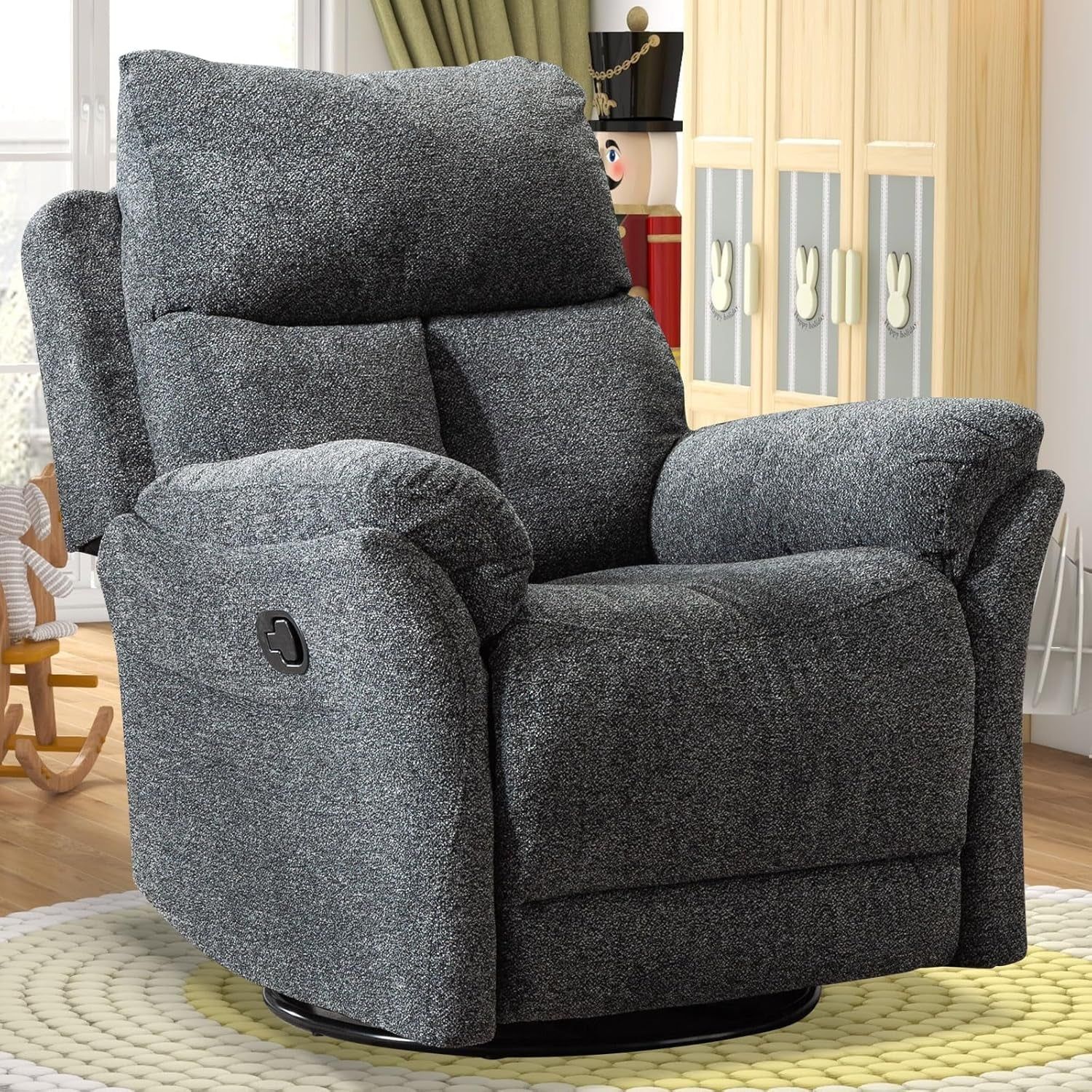 Swivel Rocker Recliner Chair Nursery, Manual Fabric Small Rocking Recliner, Modern Rocking Reclining Chairs for Living Room, Bedroom, Small Space (Gray)